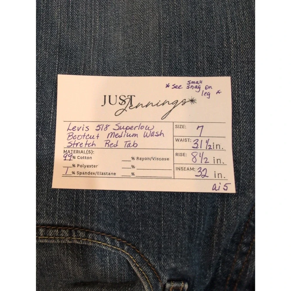 Levis 518 Superlow Bootcut Jeans Medium Wash Stretch Red Tab‎ Size 7 31.5x32
